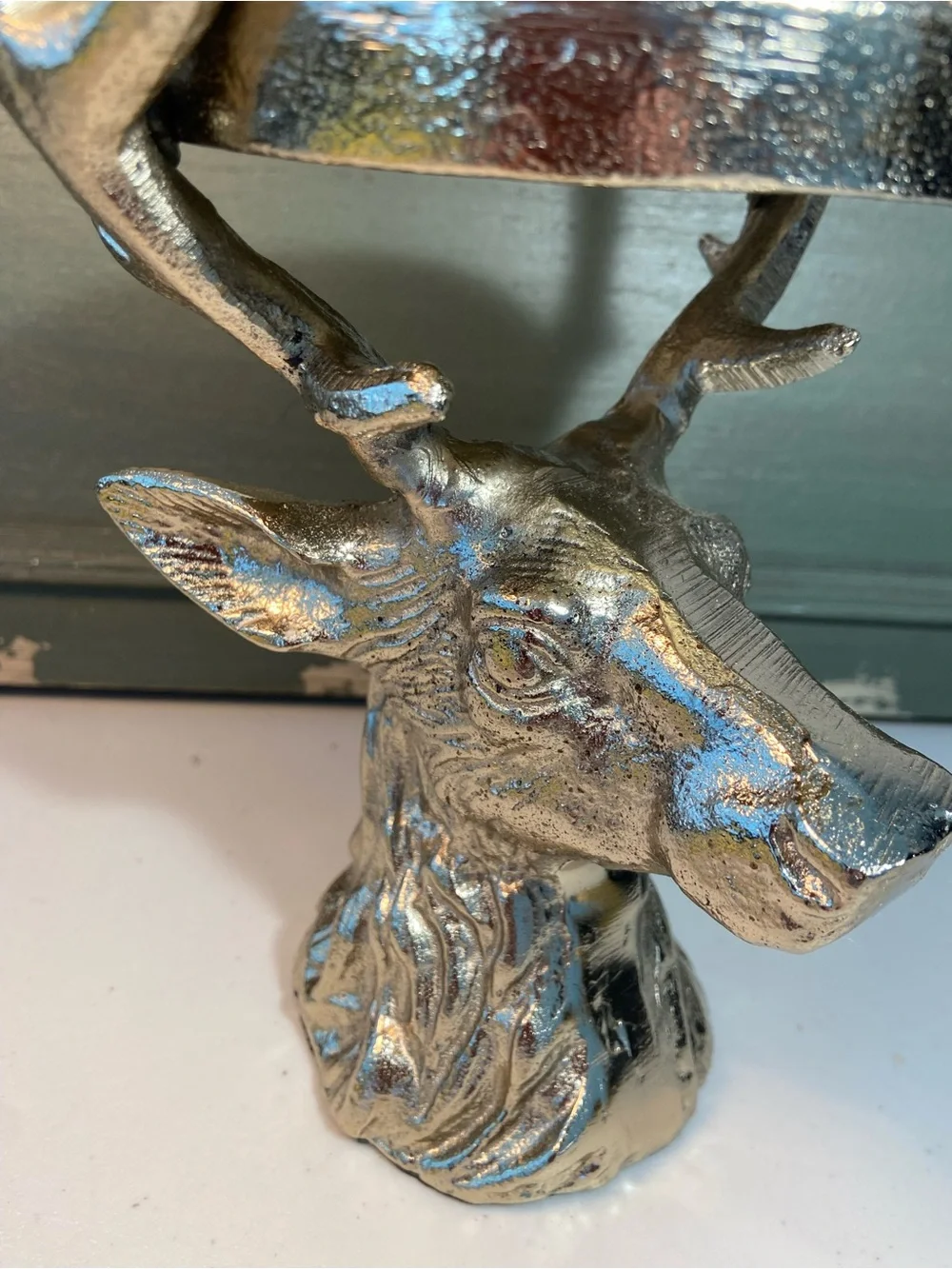 Silver Deer Stag Head Antler Candle Holder Trinket Dish Men’s